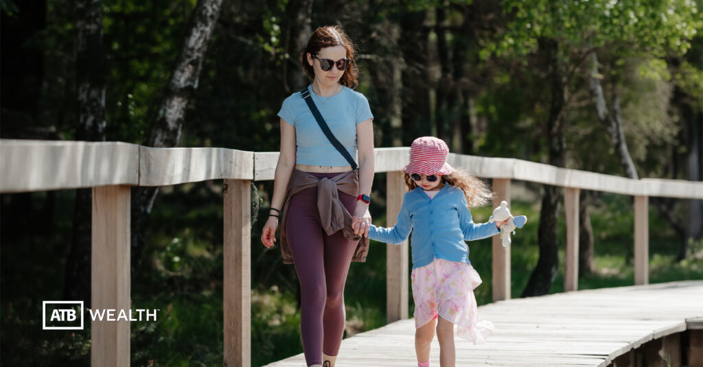 women walking with child